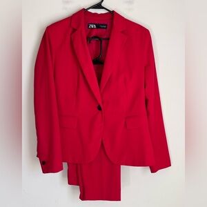 Zara Women's Suit Set Matching Blazer Pants Set Red Sz 8 / 6 Tailored